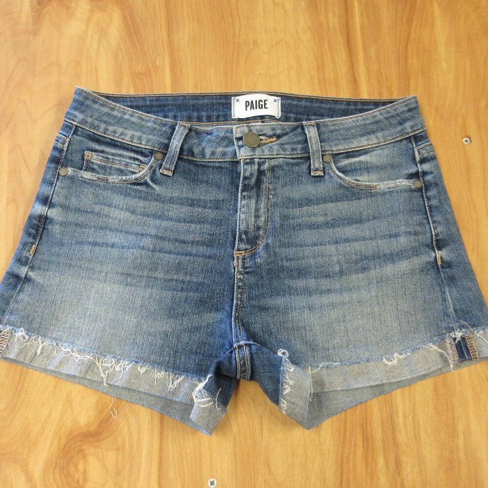 PAIGE Jimmy Jimmy Shorts Size 26‎ Ezra Distressed Cuffed Blue Denim Jean Jorts